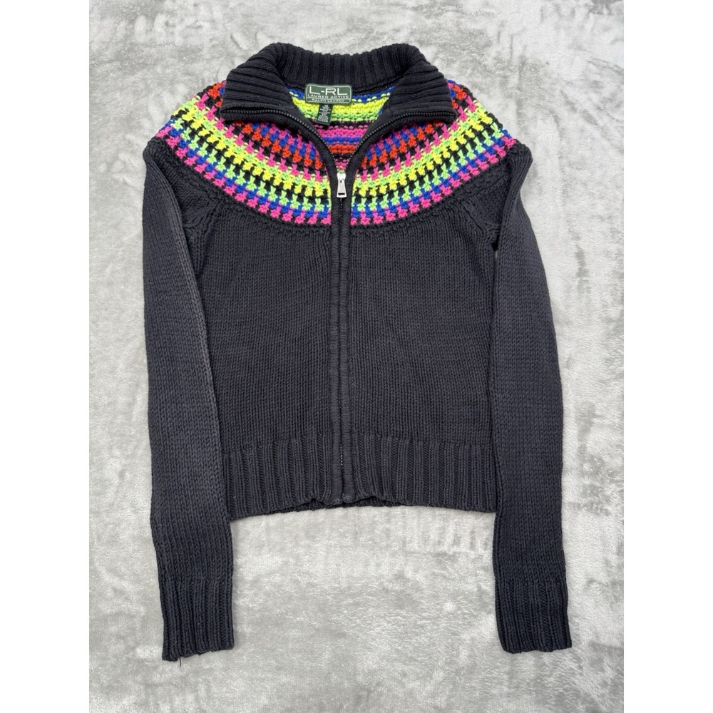 Lauren Ralph Lauren Sweater Womens XS Active Rainbow Knit Jacket Retro 90s Y2K